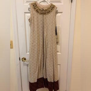 Elegant Cream Lace Dress with Gold Embellishments